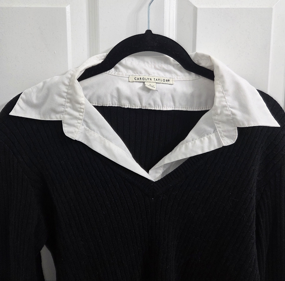 Carolyn Taylor Black Sweater with White Collar - Picture 3 of 9